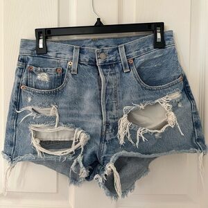 Levi's Blue Distressed Jean Shorts